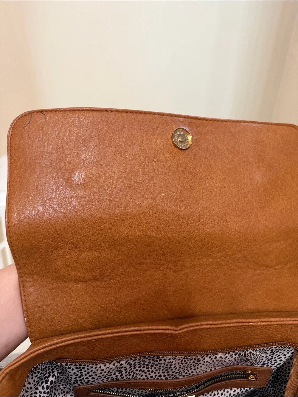 Classic Tan Faux Leather Satchel Handbag